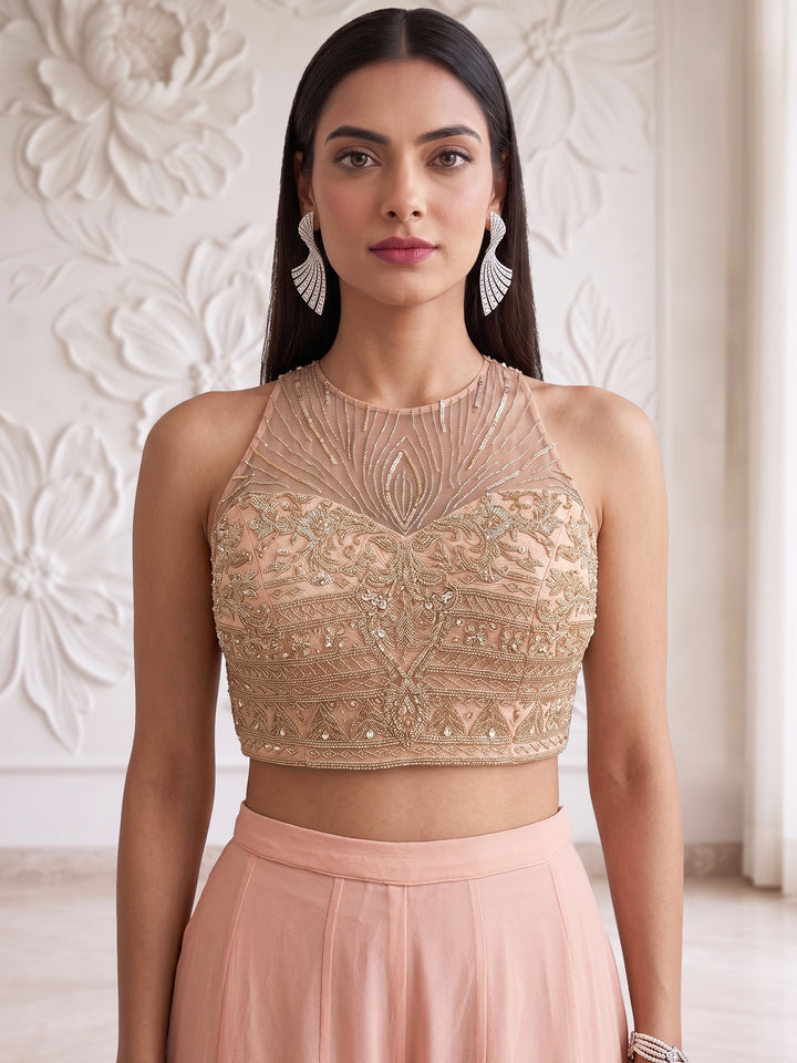 PEACH ROSEGOLD SHARARA SET WITH Embroidered BLOUSE