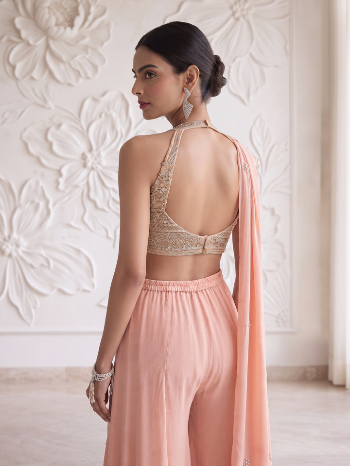 PEACH ROSEGOLD SHARARA SET WITH Embroidered BLOUSE