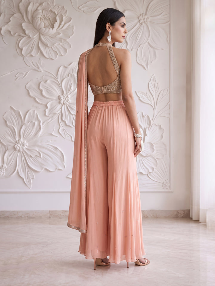 PEACH ROSEGOLD SHARARA SET WITH Embroidered BLOUSE