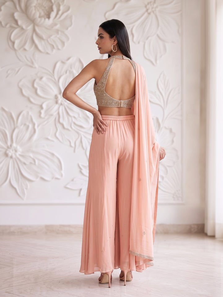PEACH ROSEGOLD SHARARA SET WITH Embroidered BLOUSE