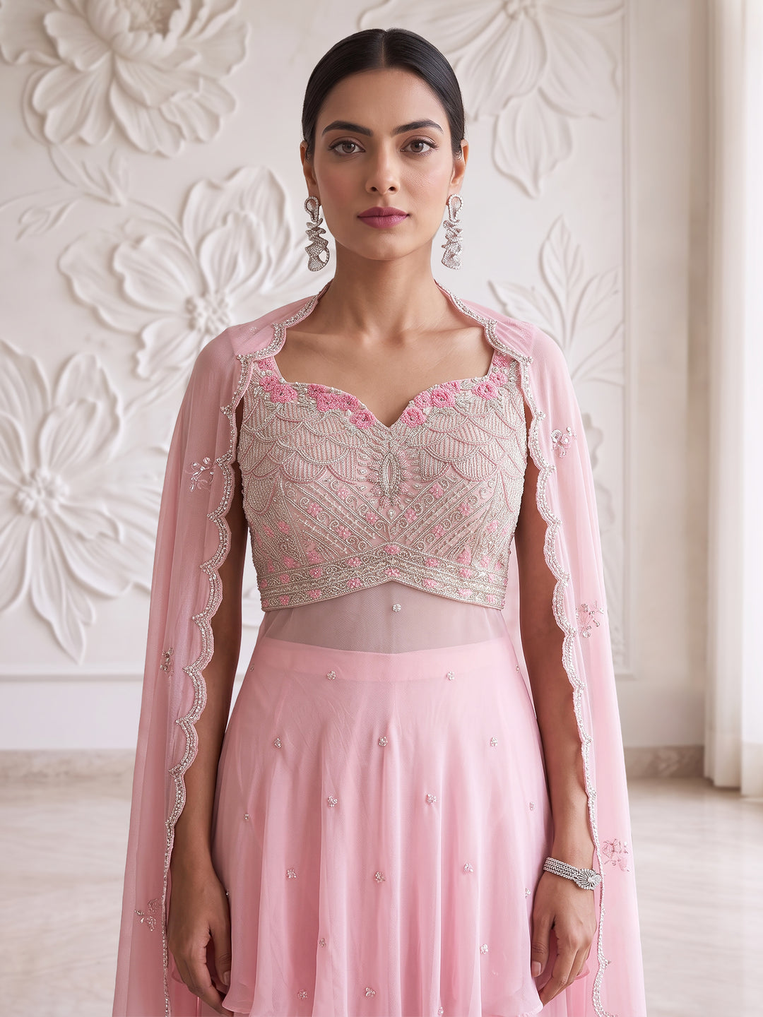PINK HIGH AND LOW STYLE KURTA SHARARA SET