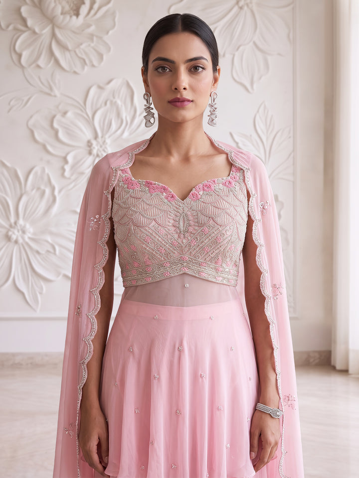 PINK HIGH AND LOW STYLE KURTA SHARARA SET