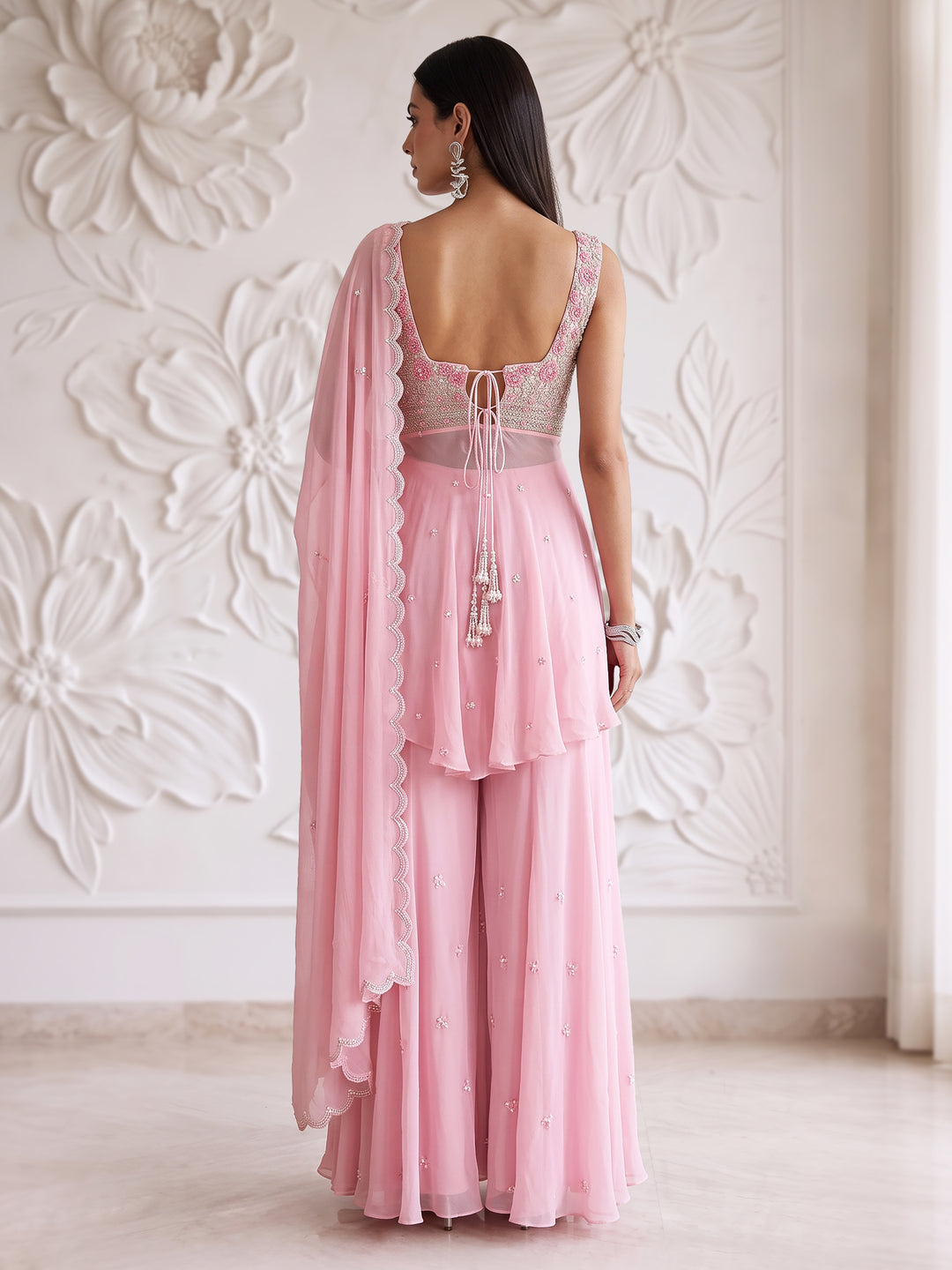 PINK HIGH AND LOW STYLE KURTA SHARARA SET