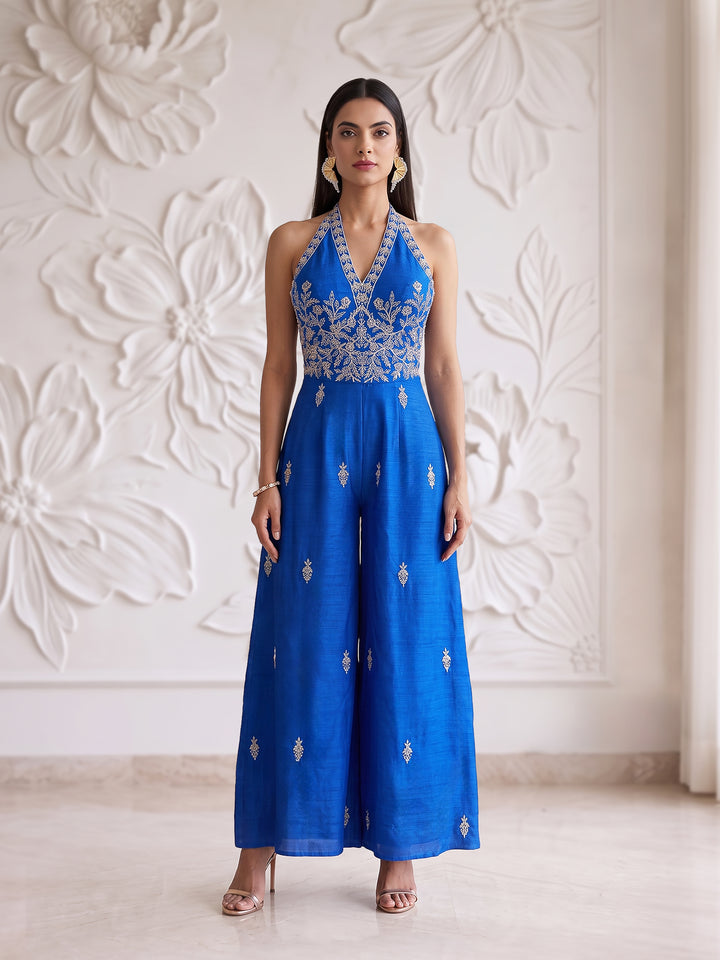 ELECTRIC BLUE EMBROIDERED JUMPSUIT