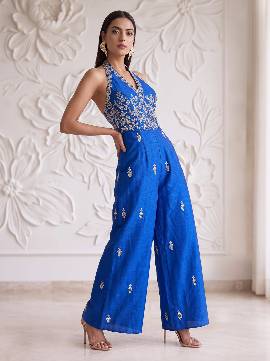 ELECTRIC BLUE EMBROIDERED JUMPSUIT