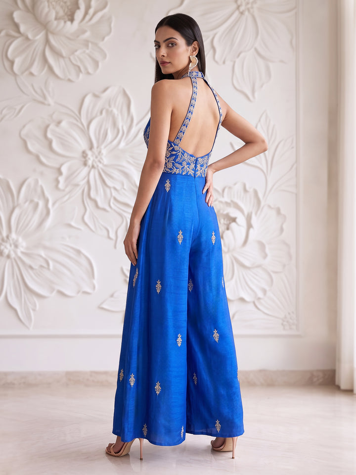 ELECTRIC BLUE EMBROIDERED JUMPSUIT