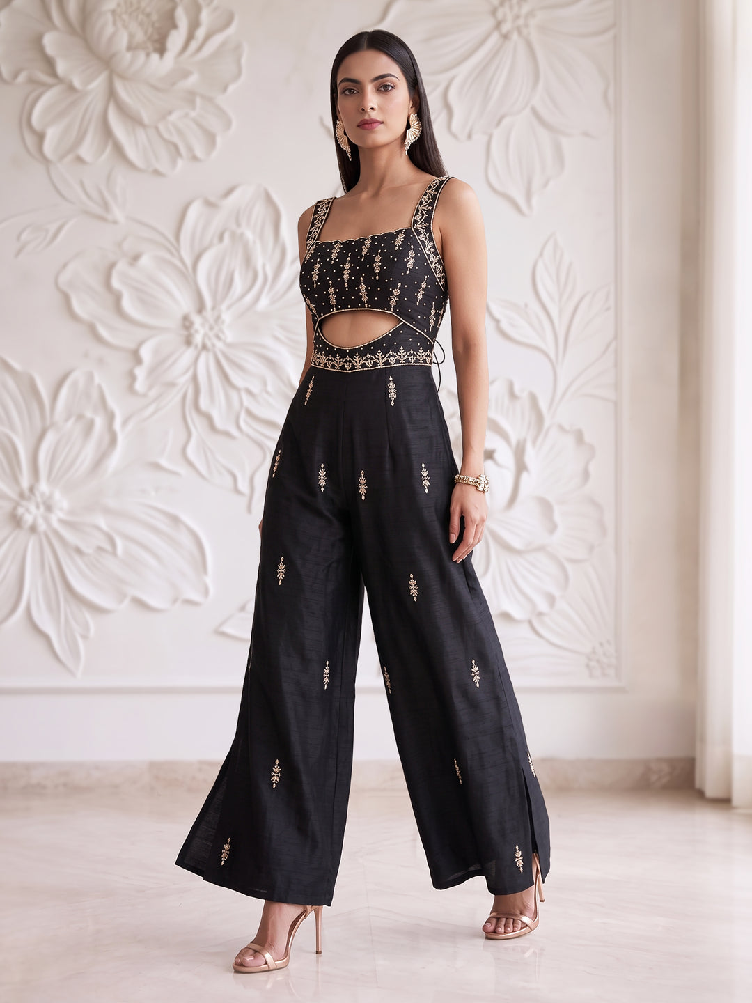 BLACK EMBROIDERED JUMPSUIT