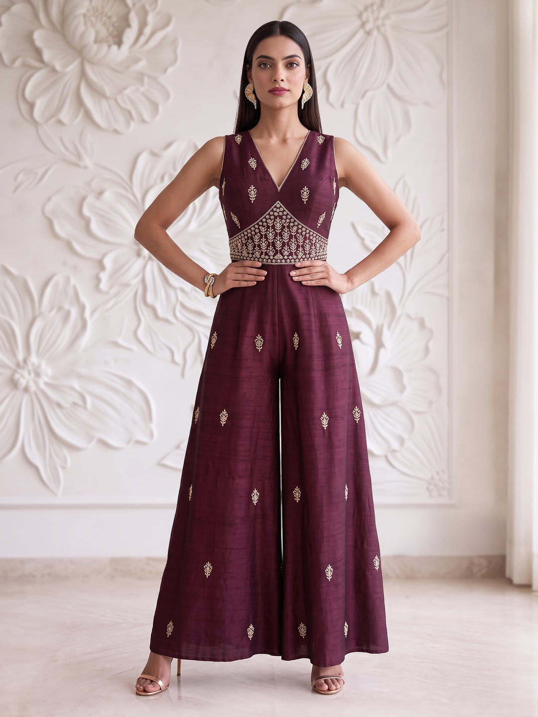 WINE EMBROIDERED JUMPSUIT