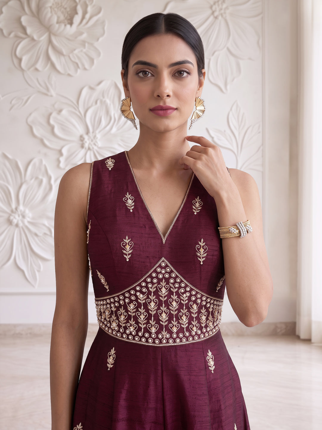 WINE EMBROIDERED JUMPSUIT