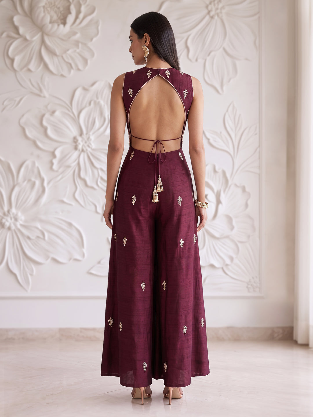 WINE EMBROIDERED JUMPSUIT