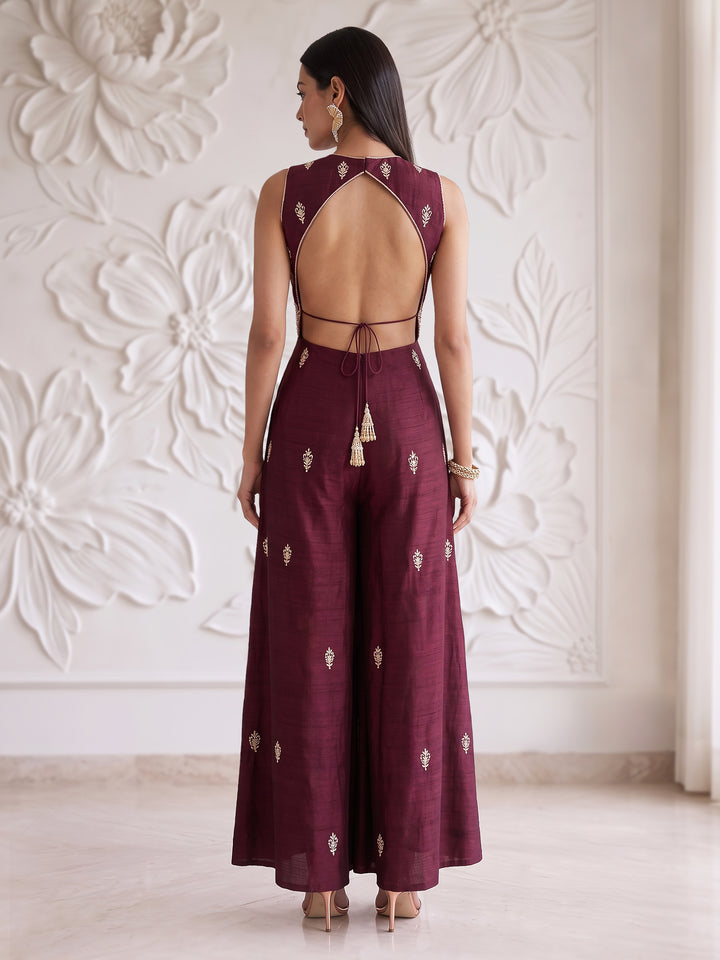 WINE EMBROIDERED JUMPSUIT