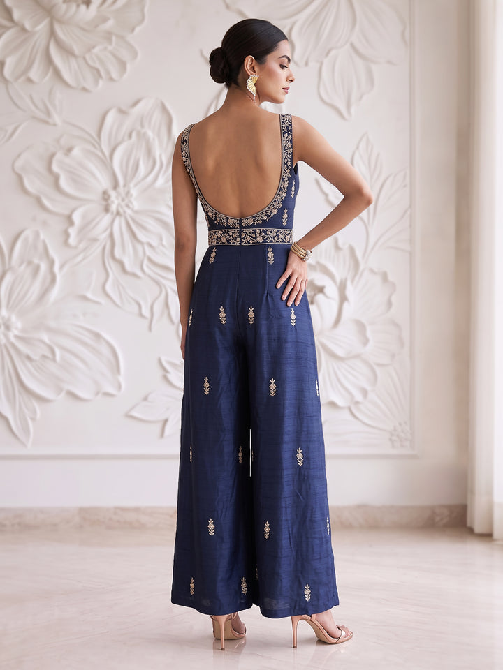 MIDNIGHT BLUE EMBROIDERED JUMPSUIT