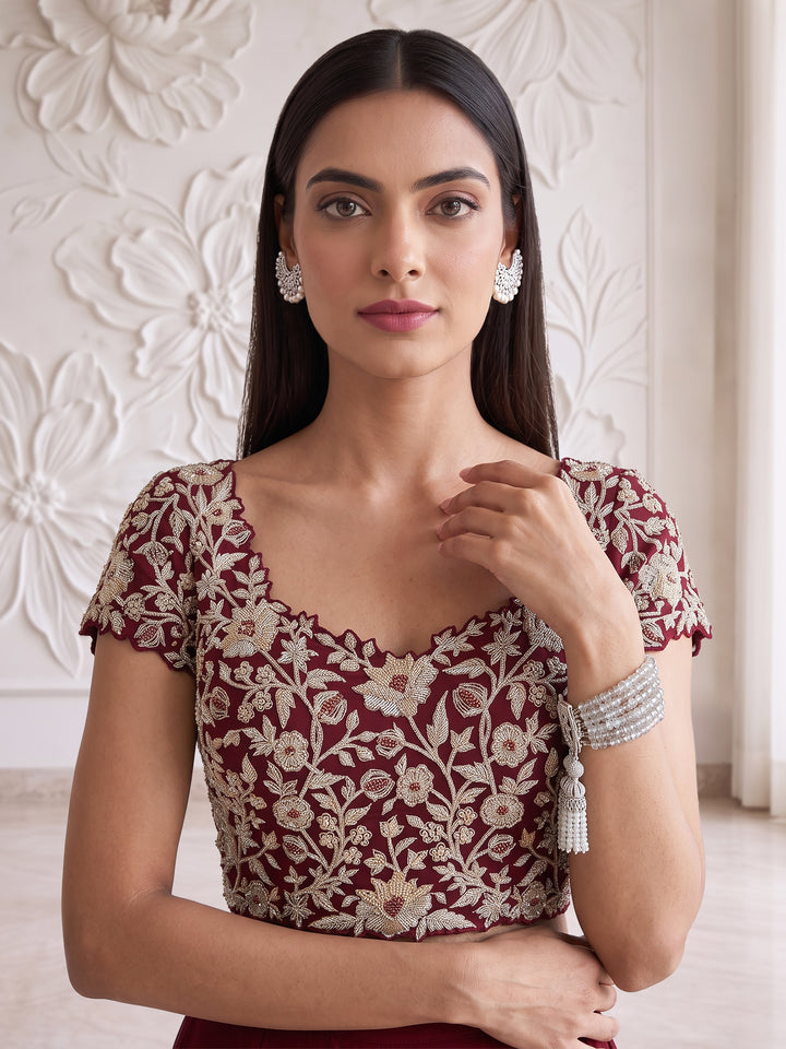 ALAMKARA RED BLOUSE WITH ROUCHED SHARARA SET