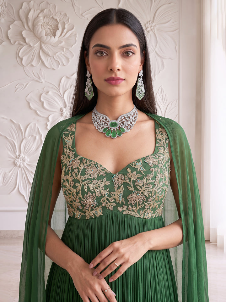 SAGE GREEN LONG GOWN WITH DUPATTA