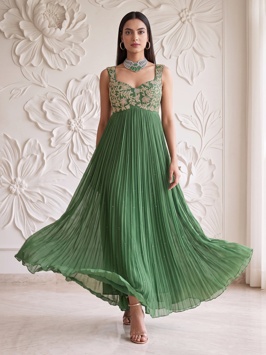 SAGE GREEN LONG GOWN WITH DUPATTA