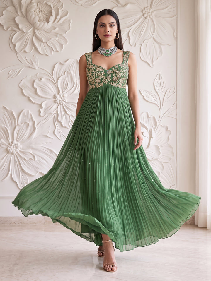 SAGE GREEN LONG GOWN WITH DUPATTA
