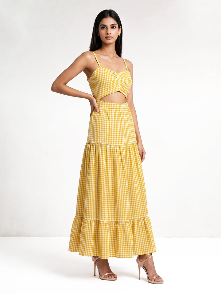 Yellow Off-White Check Maxi Dress