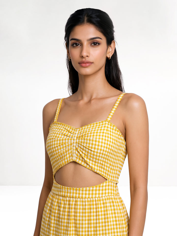 Yellow Off-White Check Maxi Dress
