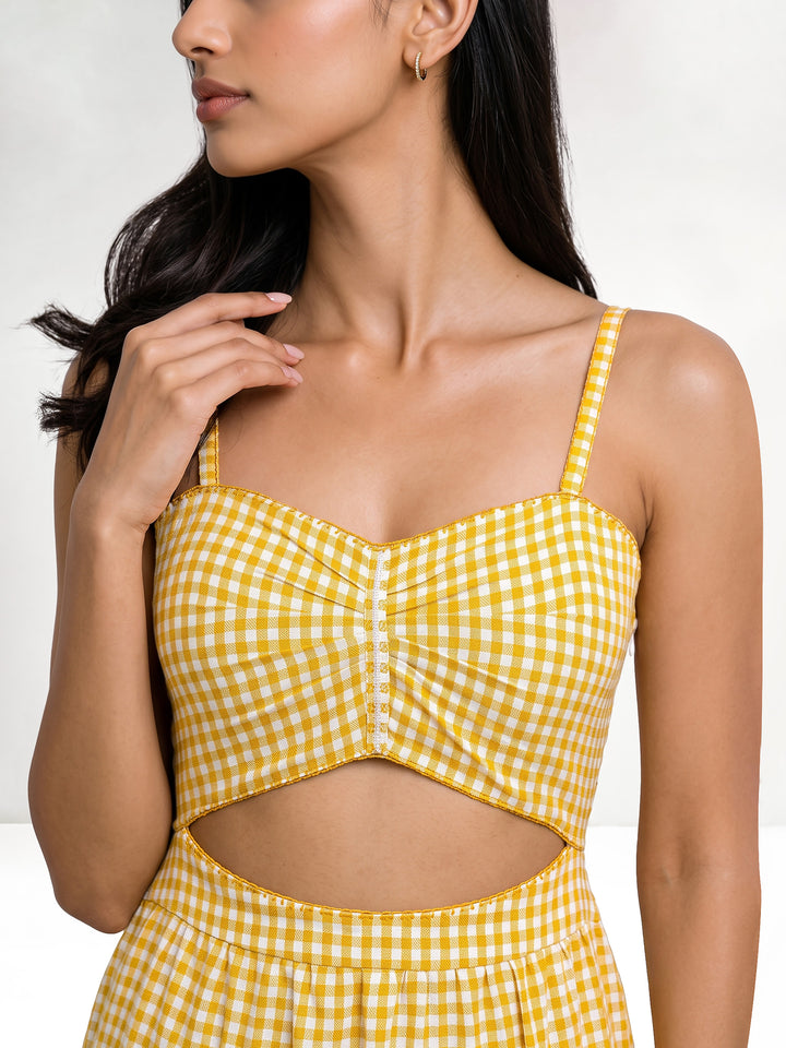 Yellow Off-White Check Maxi Dress