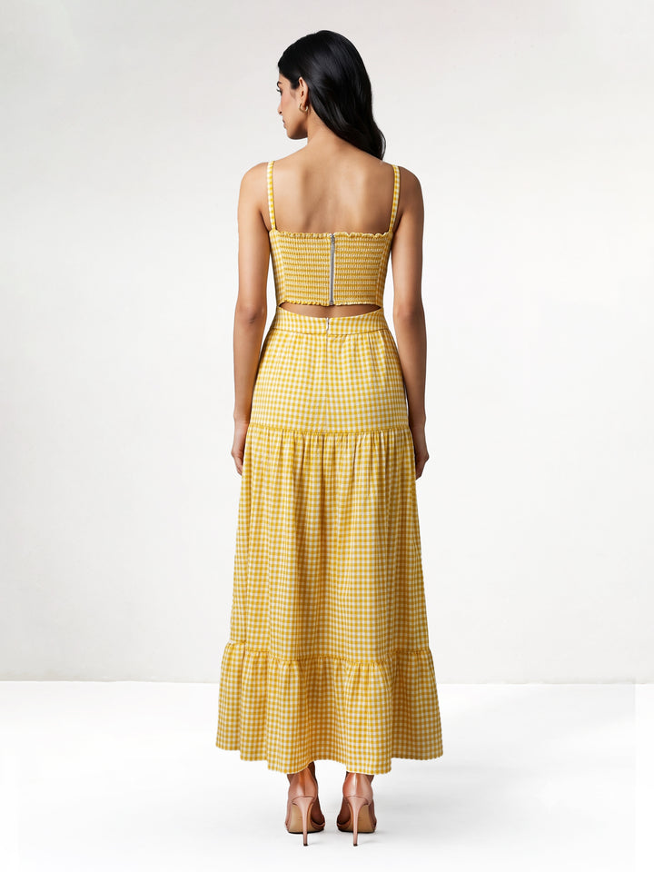 Yellow Off-White Check Maxi Dress