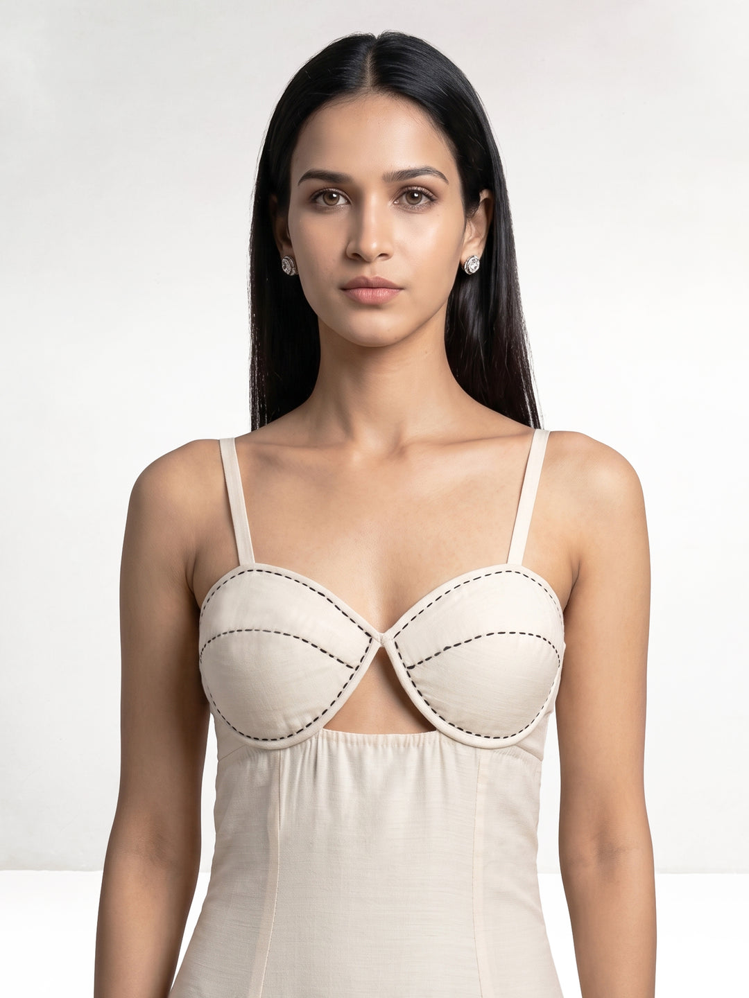 Beige Black Maxi Dres with Big Flowers