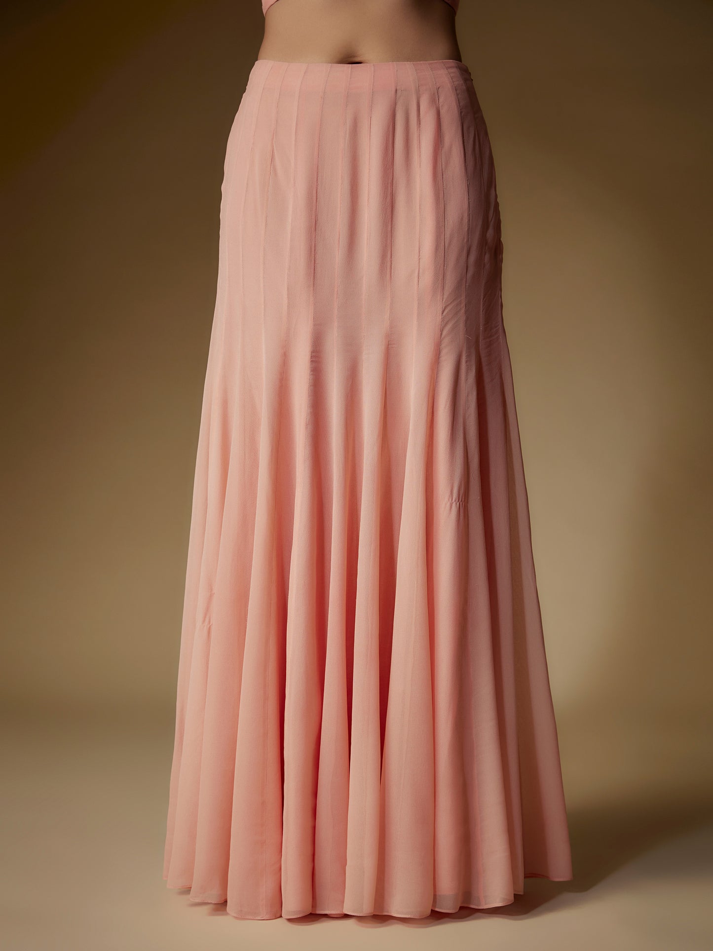 Peach Organza Embroidered Jacket and Skirt Set