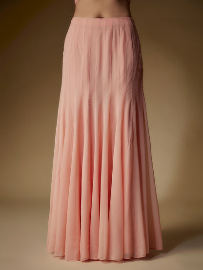Peach Organza Embroidered Jacket and Skirt Set