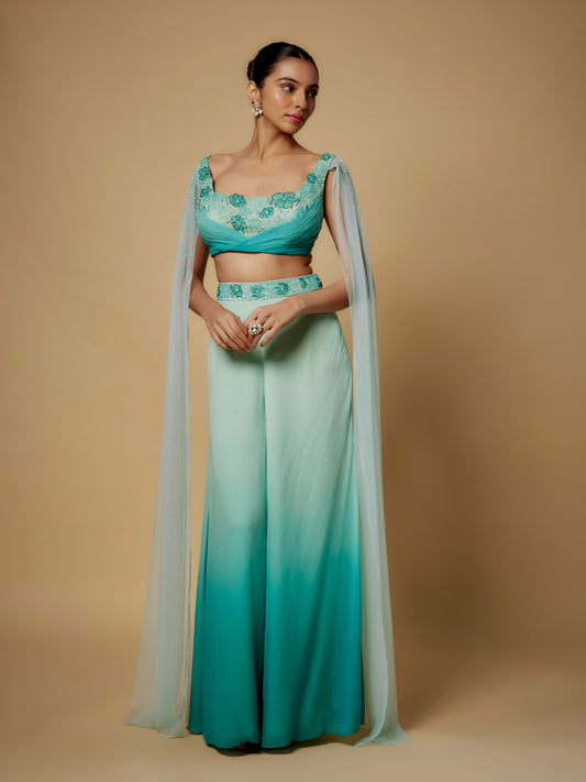Mint Green Shaded Sharara with Embroidered Blouse