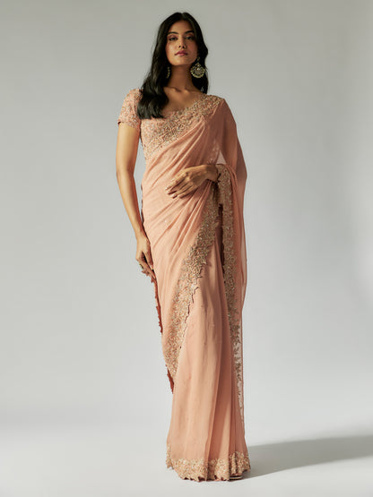 Blush Pink Georgette Embroidered Saree