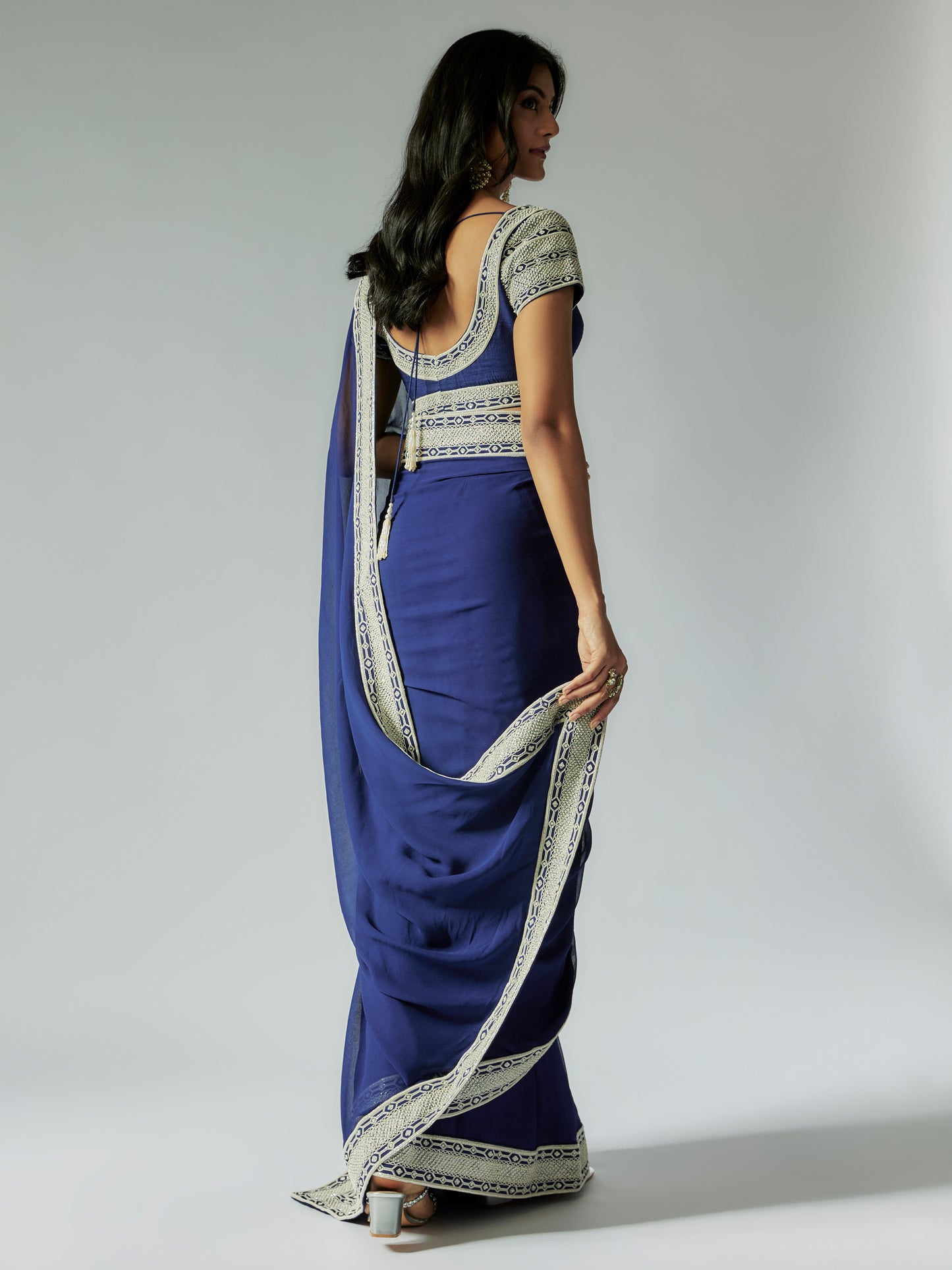 Navy Blue Georgette Saree with Ivory work