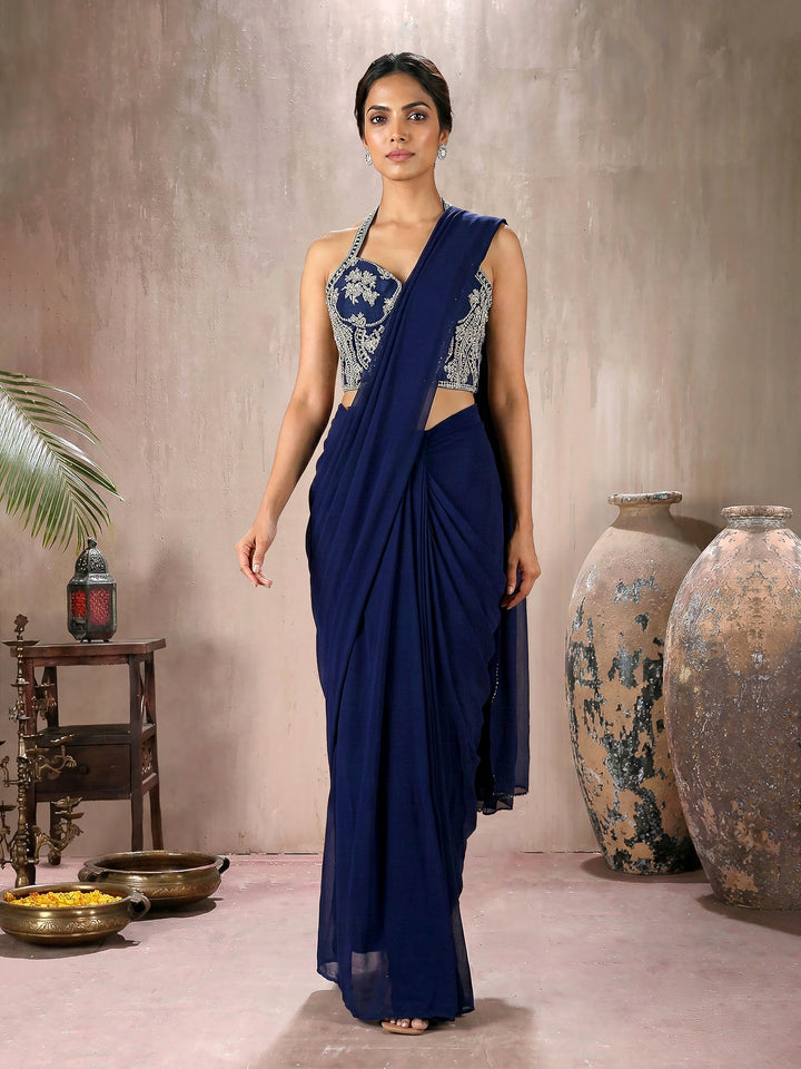 Navy Corset Blouse with Drape Saree