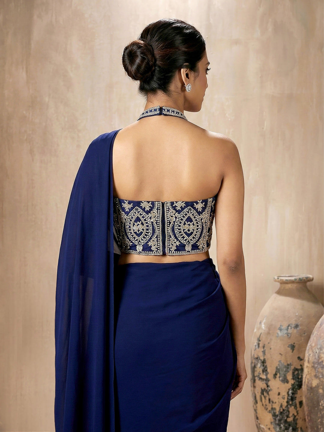 Navy Corset Blouse with Drape Saree