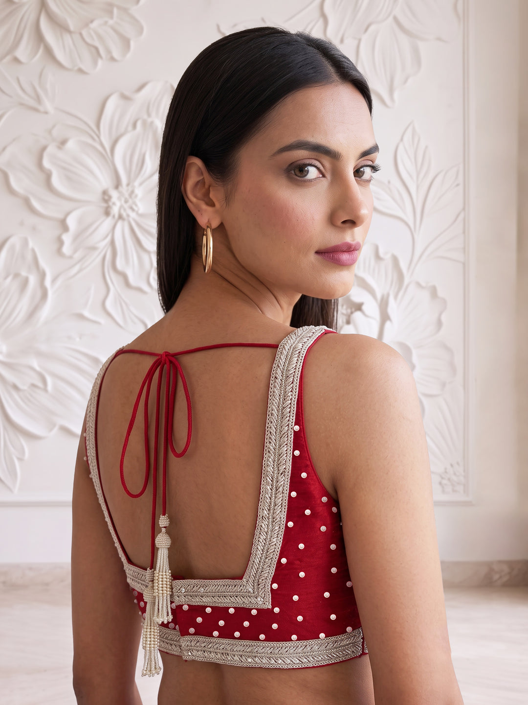 Red Ivory Border Blouse With Pre-Stitched Drape Saree
