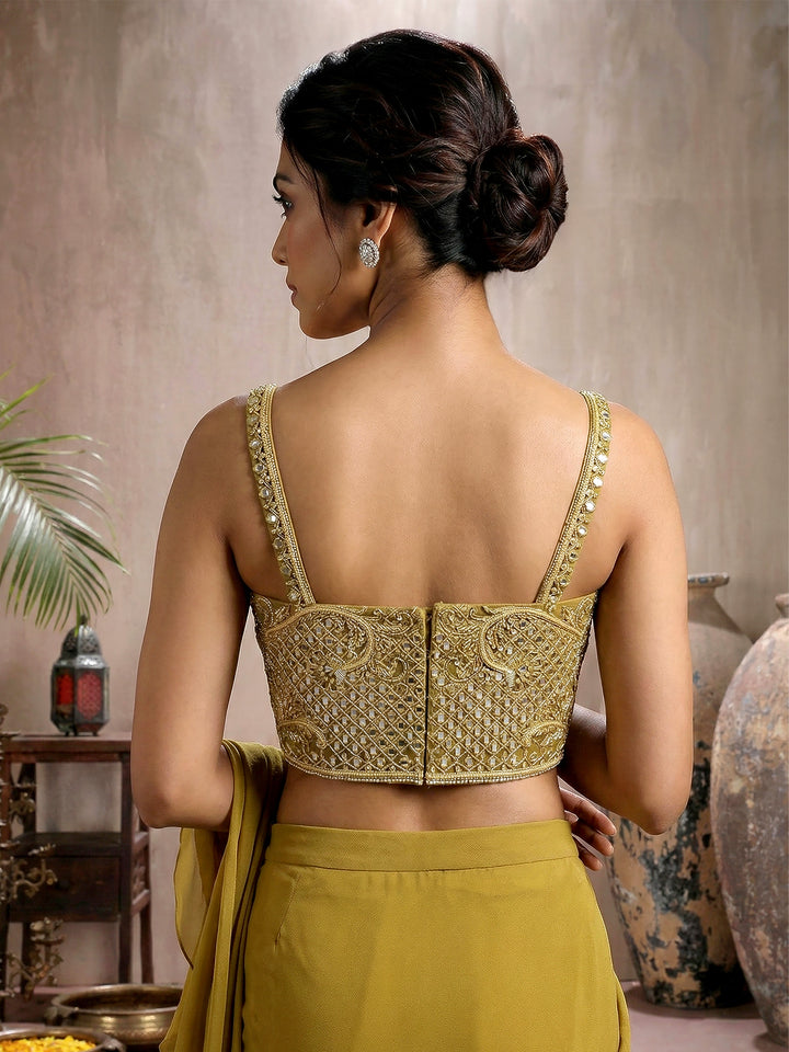 Mustard Embroidered Blouse with Drape Saree and Belt