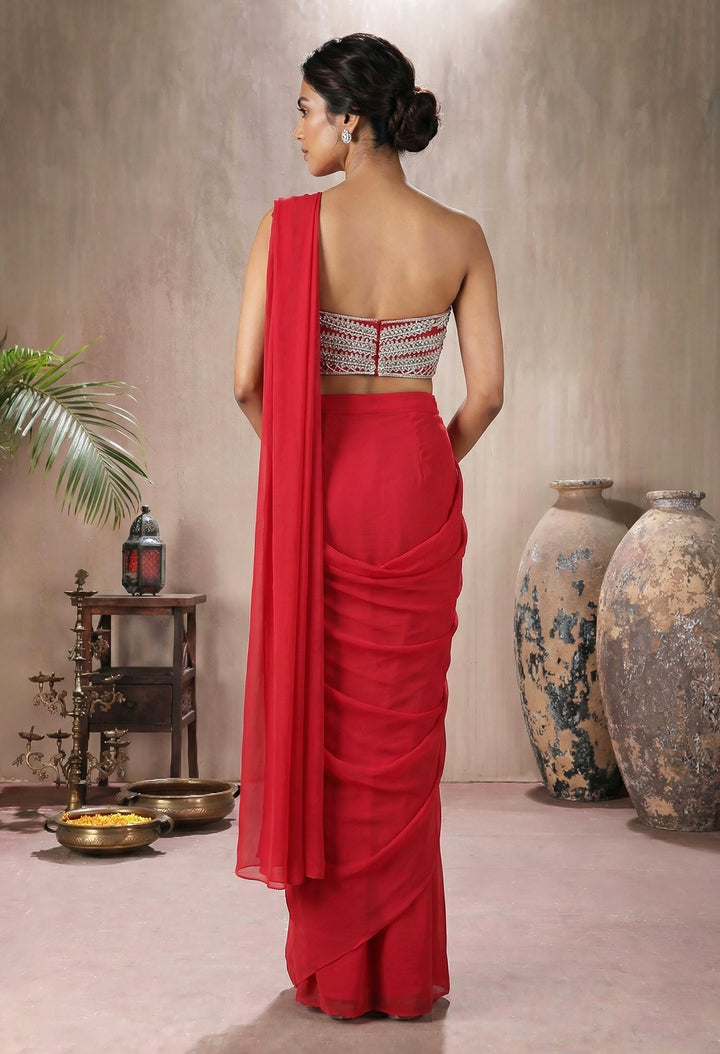 Coral Pink Corset Blouse with Drape Saree