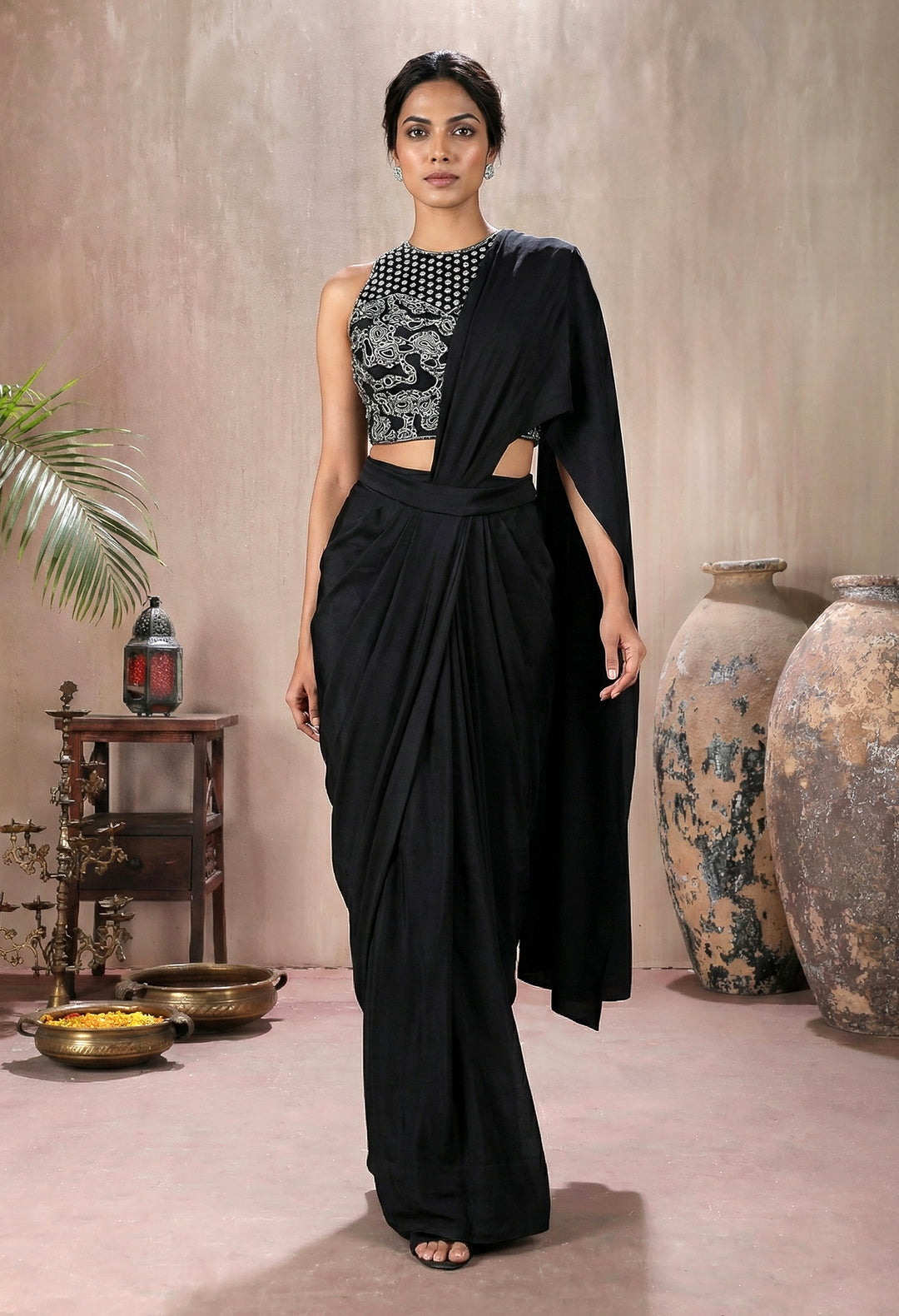 Black Blouse with Lycra Drape Saree