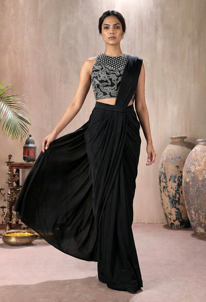 Black Blouse with Lycra Drape Saree