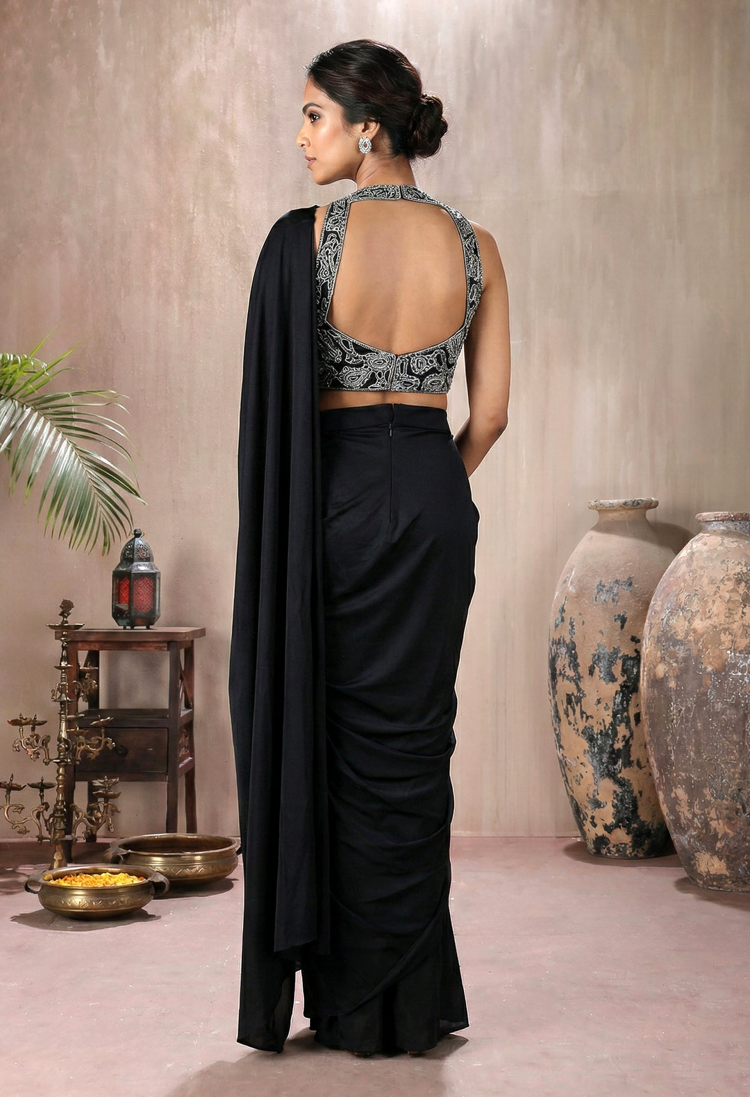 Black Blouse with Lycra Drape Saree