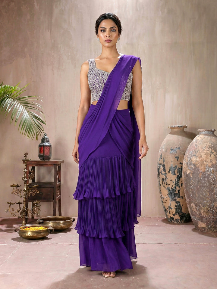 Purple Jal Blouse with Drape Saree