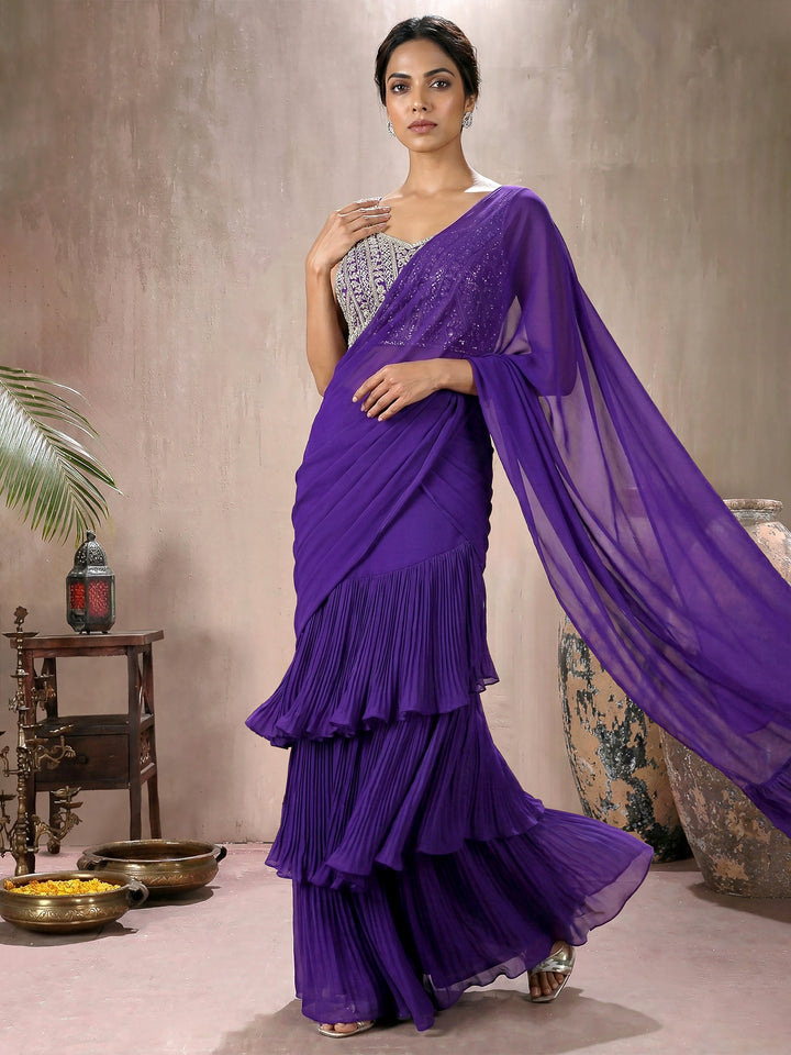 Purple Jal Blouse with Drape Saree