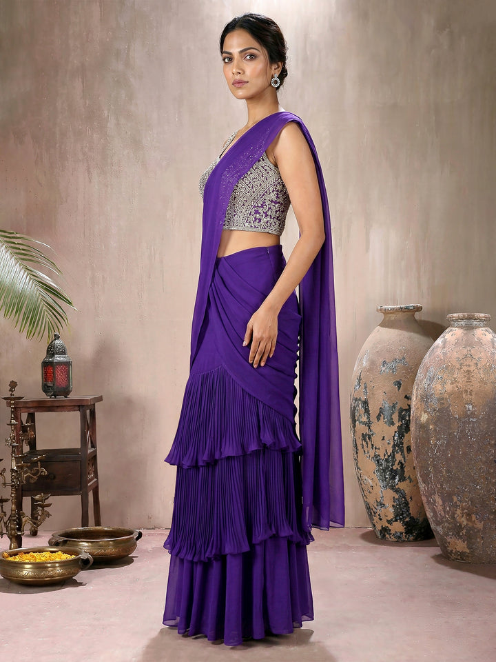 Purple Jal Blouse with Drape Saree