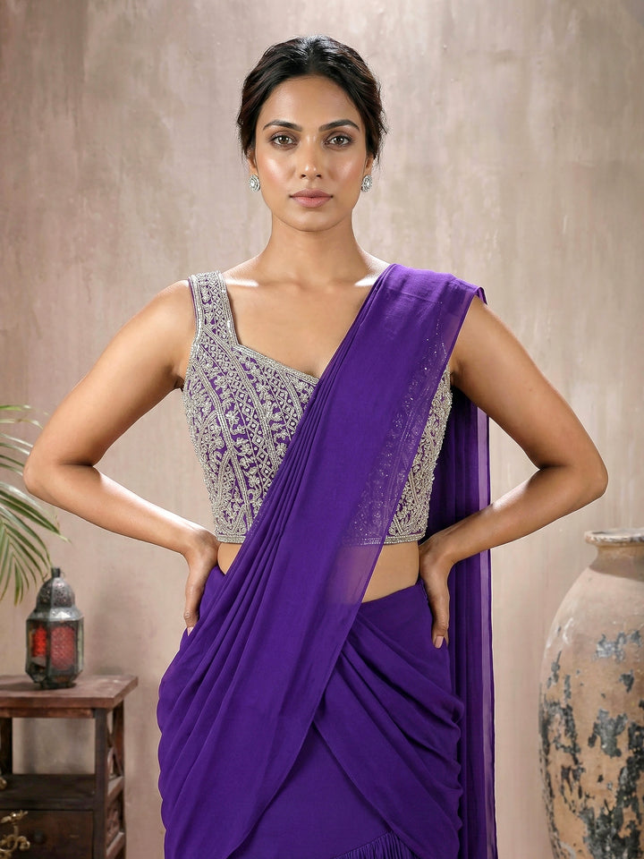 Purple Jal Blouse with Drape Saree