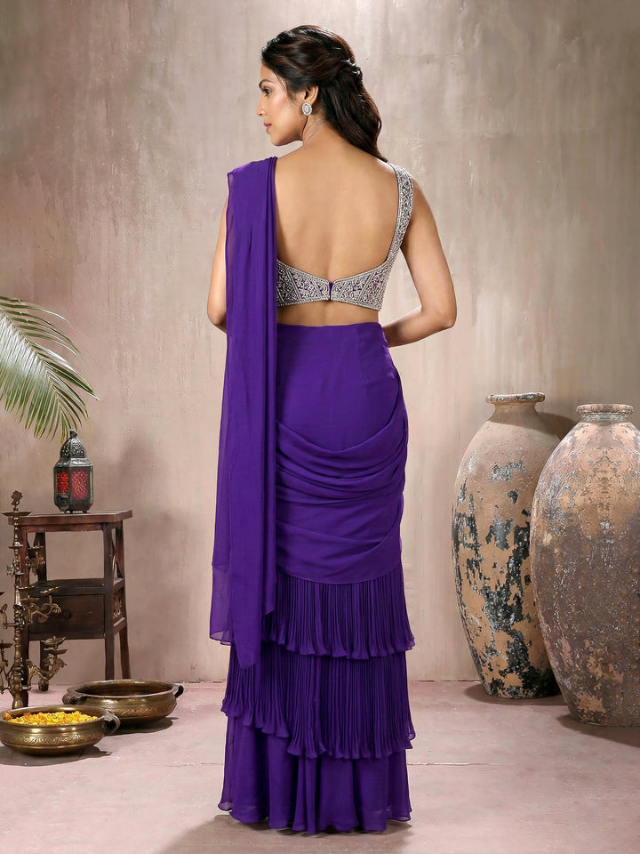 Purple Jal Blouse with Drape Saree