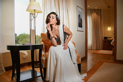 Ivory Embroidered Drape Saree Set