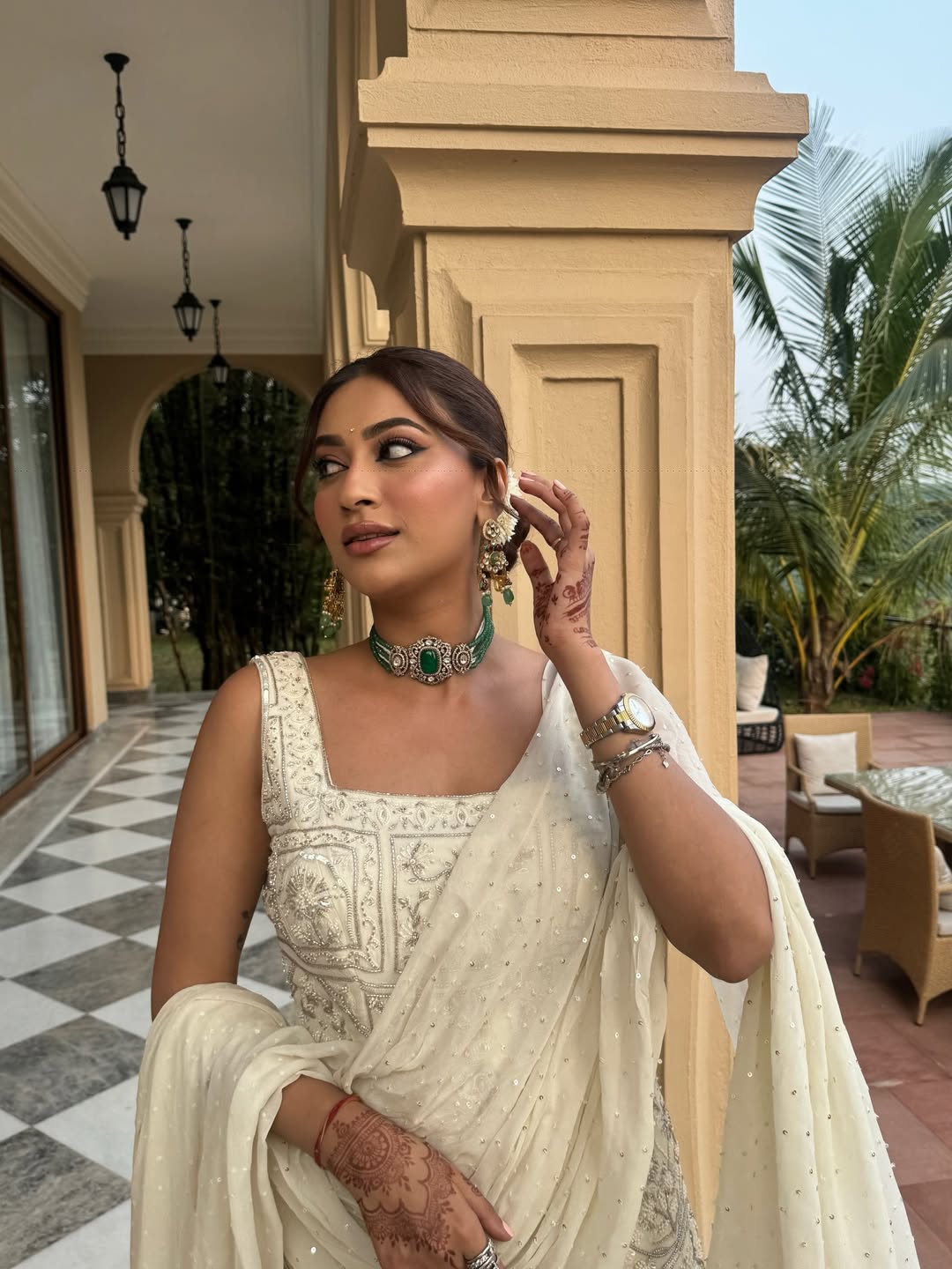 Ivory Embroidered Kurta Set with Sharara Pants and Dupatta