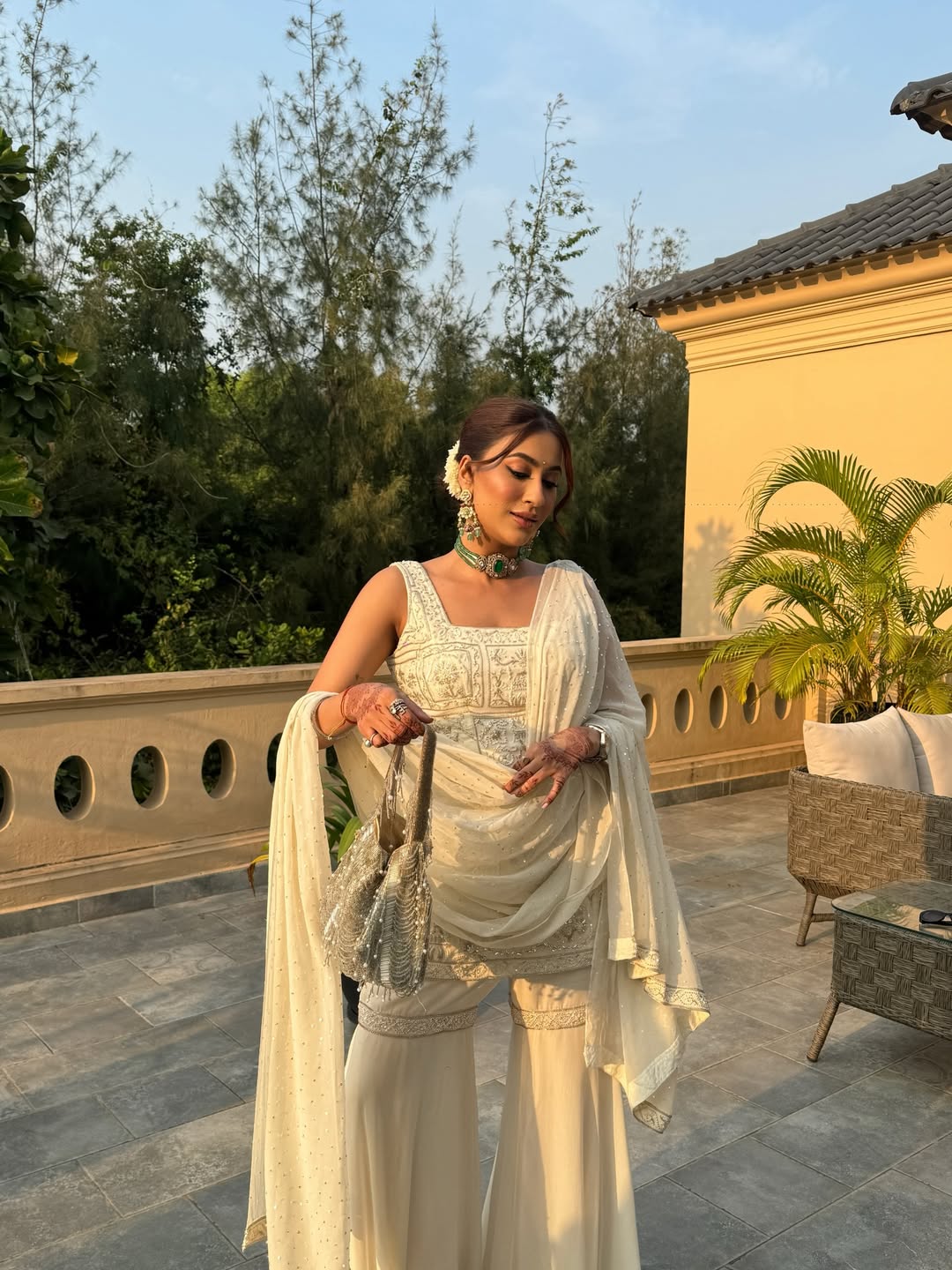 Ivory Embroidered Kurta Set with Sharara Pants and Dupatta