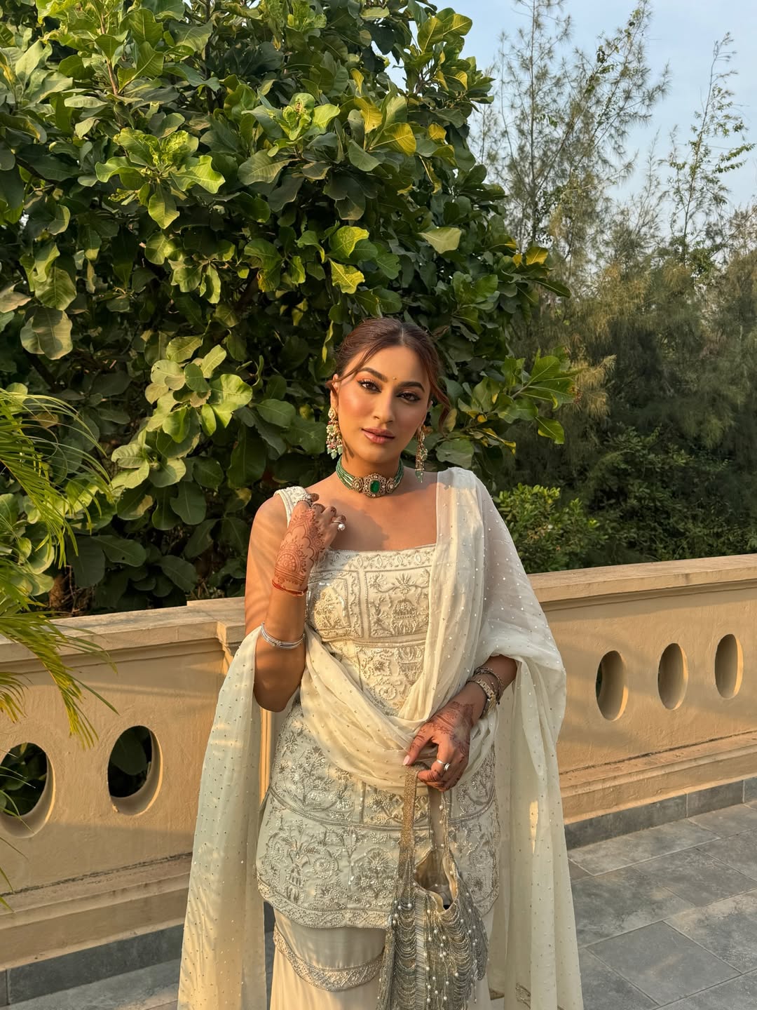 Ivory Embroidered Kurta Set with Sharara Pants and Dupatta