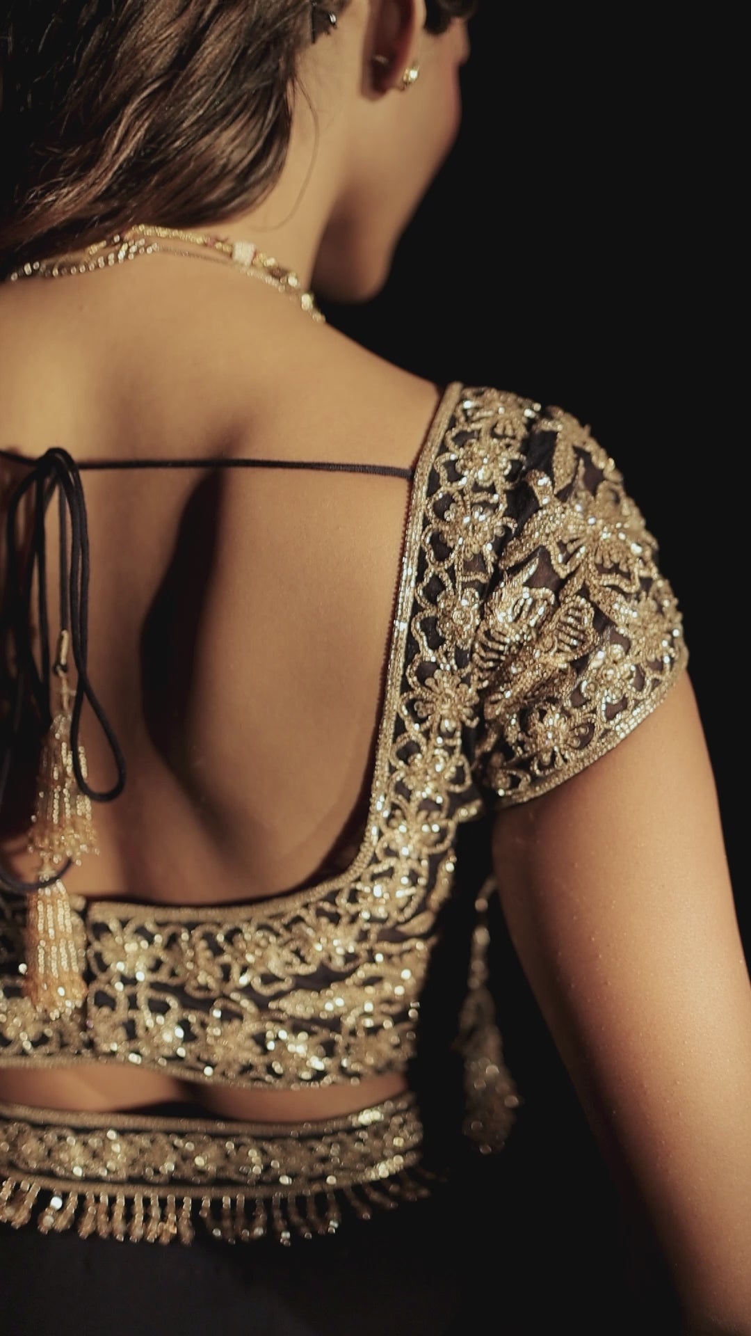 Navy Hand Embroidered Drape Saree Set