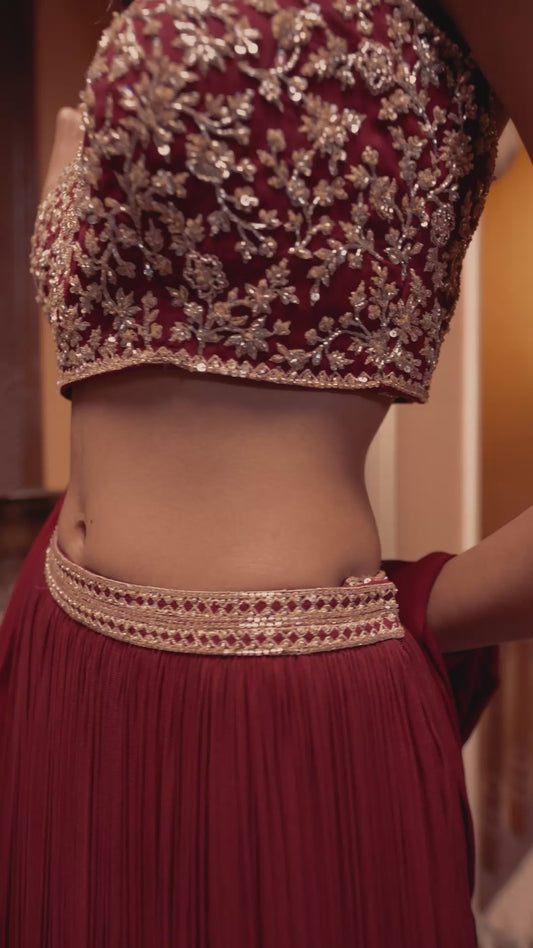 Maroon Embroidered Skirt Set