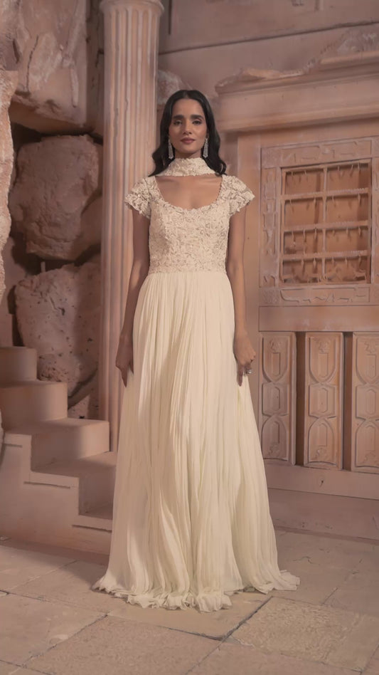White Embroidred Gown With Stole